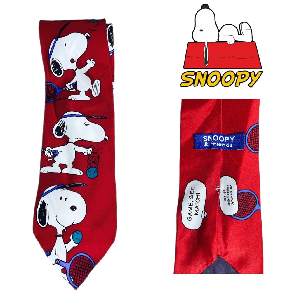 1958 Vintage Snoopy Tennis Silk Necktie, Peanuts Collection